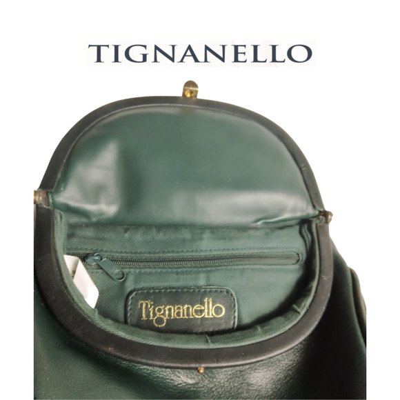 Tignanello Genuine Leather Green Saddlebag Crossbody Purse - Picture 5 of 7